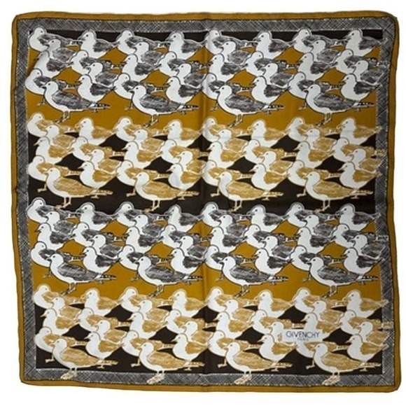 VTG Givenchy Mob Wife Silk Scarf France Brown Gold Bird Gull Design 30" Square - Picture 1 of 7